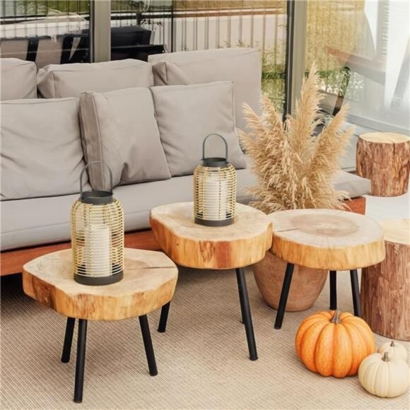 Natural rattan lantern set of 2 boho farmhouse table decor indoor outdoor - Picture 2 of 8